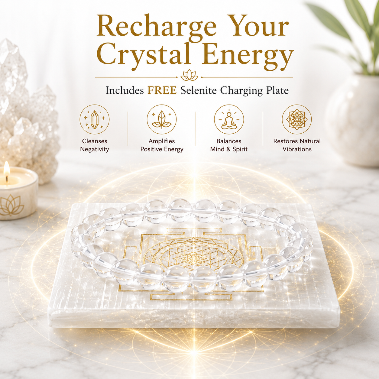 Premium Clear Crystal Quartz Bracelet | Natural Healing Crystal