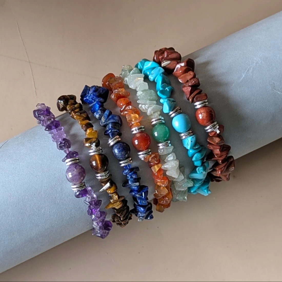 Chips Bracelet with center 8mm beads