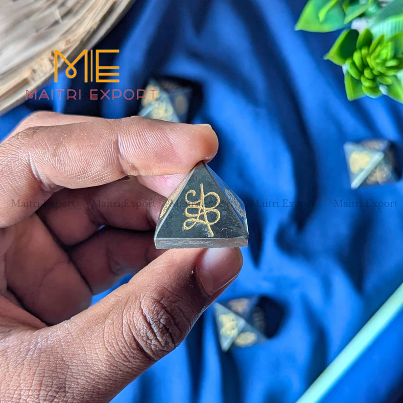 Lakshmi shreeyantra and zibu symbol carved 1 inch pyramids