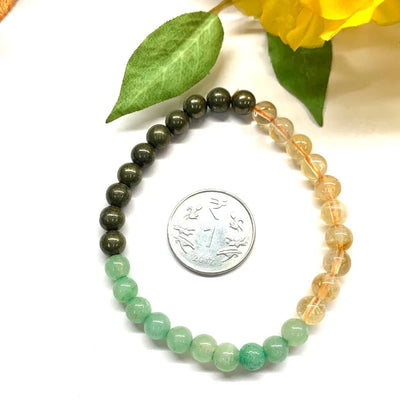 Citrine Green Aventurine & Pyrite Bracelet Multi Beads ( Abundance and Luck ) Money Magnet Bracelet