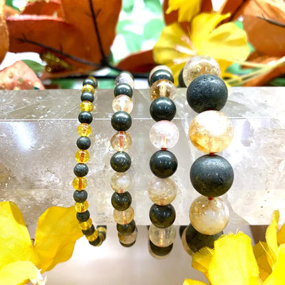 Citrine & Pyrite Round Bead Bracelet (Wealth and Money) Money Magnet Bracelet)