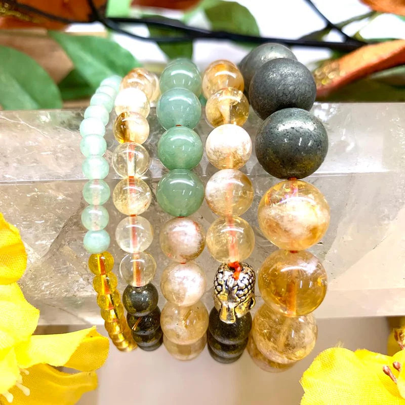 Citrine Green Aventurine & Pyrite Bracelet Multi Beads ( Abundance and Luck ) Money Magnet Bracelet