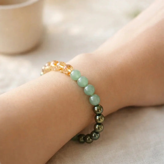 Citrine Green Aventurine & Pyrite Bracelet Multi Beads ( Abundance and Luck ) Money Magnet Bracelet